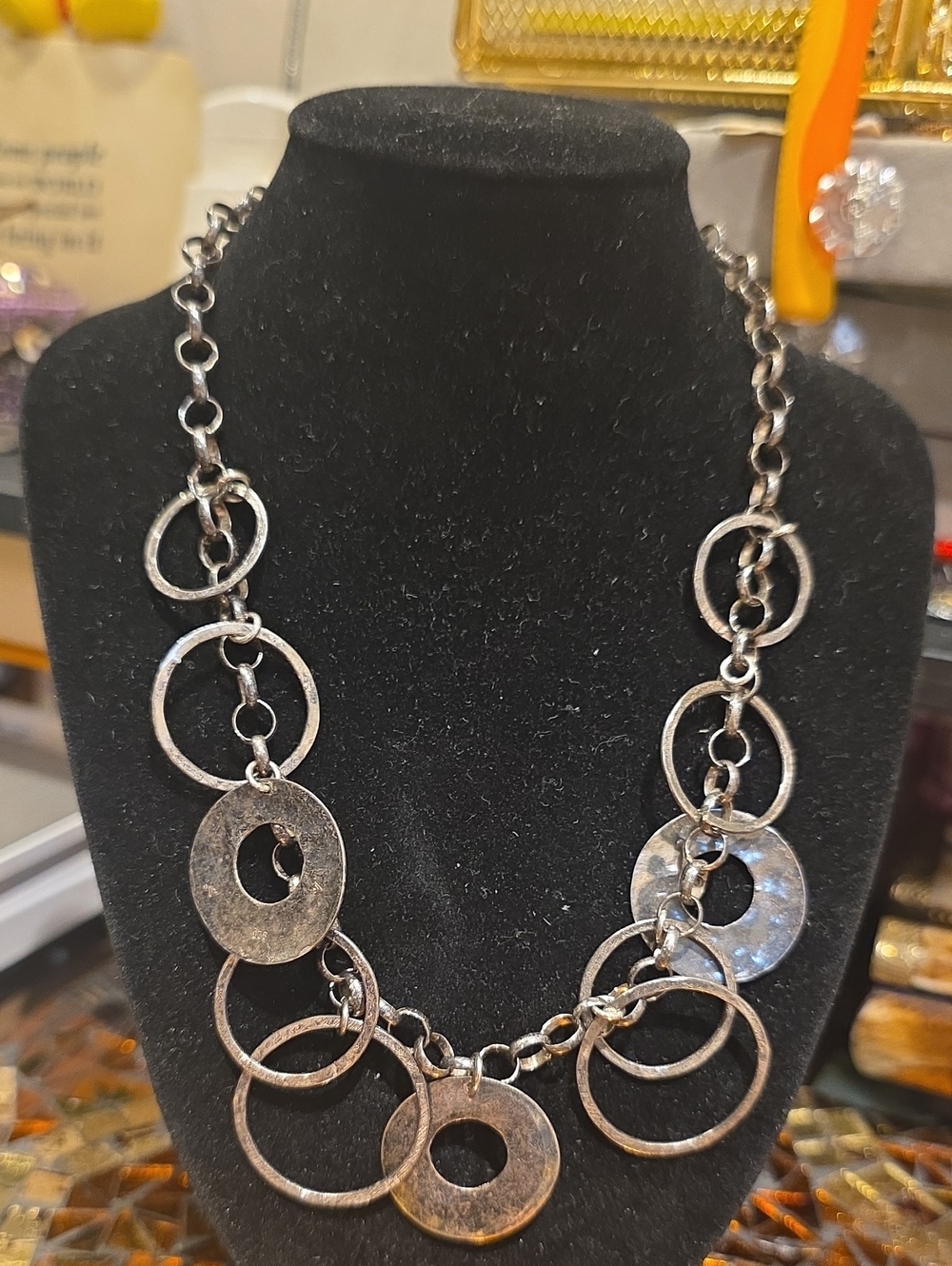 Silver-Tone Layered Open Circle Link Necklace